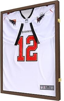 Jersey Wooden Frame Display Case -Shadow Box with 98% UV Protection Acrylic and Hanger for Baseball Basketball Football Hockey Sport Shirt and Uniform (Brown, 1 Pack)