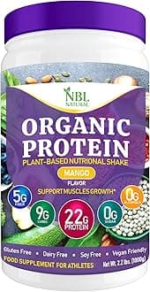 NBL NATURAL Plant Based Organic Protein Powder, Vegan Protein Powder for Men & Women, 22G Protein Per Serving, Non-Dairy, Gluten Free, Lactose Free, No Sugar Added, Mango, 2.2 lb, 25 Servings