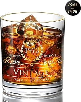 1973 47th Birthday Gifts for Men/Dad/Son, Vintage Unfading 24K Gold Hand Crafted Old Fashioned Whiskey Glasses, Perfect for Gift and Home Use - 10 oz Bourbon Scotch, Party Decorations