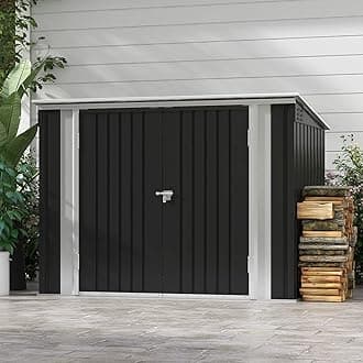 Patiowell 6 x 3 FT Horizontal Metal Shed, Outdoor Storage Shed with Double Lockable Doors and Easy Lift Hinges for Trash Cans, Garden Tools and Pool Accessories, Sloping Roof for Backyard Garden Lawn