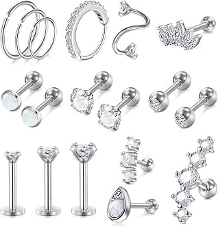 MODRSA 20g 16g Cartilage Earrings for Women Silver Gold Helix Piercing Jewelry Surgical Steel Hypoallergenic Flat Back Earrings Cartilage Hoop for Women Forward Helix Earring Tragus Jewelry Screw Back