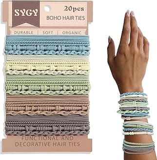 SYGY 20 PCS Boho Hair Ties, Light Color Scrunchies for Thick or Thin Hair, 4 Styles Hair Ties for Ponytail Holders, 2.36" Hair Scrunchies No Damage