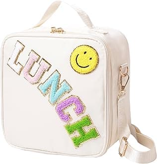 Lunch Box for Women Girl Large Insulated Lunch Bag, Kids Lunch Bag Personalized Preppy Lunch Box for Girls Adults with Adjustable Shoulder LunchBag for Girls School Travel Picnic (Beige)