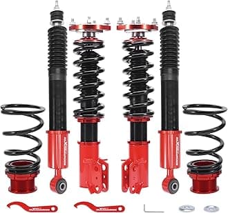 Coilovers for Ford Mustang 1994-2004, 24 Levels Damper Adjustable Coilovers Suspension Kit Struts, Height Adjustable Lowering Kit, Red