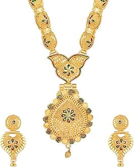 Latest Long Design Necklace Set For Women Traditional One Gram Gold Plated Jewellery (Golden) (11503s)