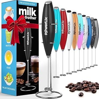 PowerLix Powerful Handheld Milk Frother With Stand Battery Operated Foam Maker Frother Wand For Coffee (A Black) (A Black)