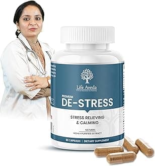 Life Aveda De Stress Ayurvedic Medicine for Stress & Anxiety| Herbal Medicine for Depression| Brain Tonic for Memory |Anti-Stress Supplement | 60 Capsules