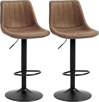 Modern Bar Stools Set of 2, Height Adjustable Swivel Bar Chairs with Backrest, Gas Lift and Footrest, Leathaire Barstools for Breakfast Counter, Kitchen Island, Brown