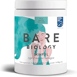 Bare Biology Pure Skinful Marine Collagen Powder - 5,000mg of Pure, MSC-Certified Marine Collagen per 5g Serving - Type I Hydrolysed Collagen Peptides - Supports Skin, Hair, Nails, Joints & Bones