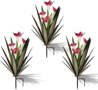Homight Metal Agave Plant Outdoor Decoration Outdoor Garden Decoration Lily Mexican Yard Art Plant Garden Agave Lily Decorative Garden Gift… (3 Big Red Lilies)