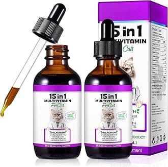 2PCS Liquid Multivitamin for Cat, 15 in 1 Cats Multivitamin Liquid Drops Supplements for Skin & Coat, Heart Health, Bones and Joint, Cat Vitamins with Glucosamine and MSM, Immune System Support