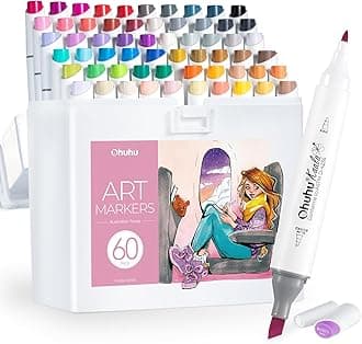 Ohuhu Alcohol Markers: 60 Colors Slim Broad and Fine Double Tipped Kaala Marker for Artists Adults Coloring Drawing Cartoon Anime Comic - Professional Art Pens with Ink Refillable Giftable Pen Set