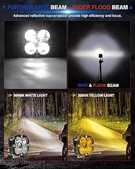 3 inch LED Light Pods for Offroad/Truck/Pickup/Motorcycle/UTV Super Bright Driving Lights 6000K White 2PCS(+DT Wiring Harness)