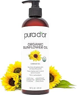 PURA D'OR 16 Oz ORGANIC Sunflower Seed Oil - 100% Pure & Natural USDA Certified Cold Pressed Carrier Oil For DIY Beauty - Unscented, Hexane Free Liquid Moisturizer - Face Skin & Hair - Men & Women