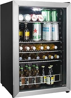 – Beer Fridge 115L Freestanding Beverage Refrigerator with Double Glazed Glass Door, Temperature from 0 to 10℃, Energy Class D