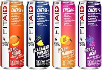 LIFEAID FITAID Energy, 200mg Natural Caffeine, Keto, Variety Pack, Optimum Performance Formula: BCAAs, Quercetin, Electrolytes, Omega-3s, 15 Calories, Paleo, Vegan & Gluten-Free, 12 Fl Oz (Pack of 12)