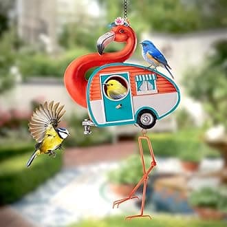 Flamingo Bird House for Outside, Unique Hand-Made Birdhouses Outdoor for Garden Decor, Resin Handicrafts, Christmas Decoration, Easy to Install and Clean, Geat Birdhouse Gift, SAME YOUNG SET