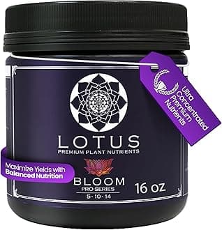 Lotus Nutrients Bloom Pro Series, Water Soluble Hydroponic Plant Food for Flowering and Fruiting, 14+ Ingredient Powder with 100% Chelated Micronutrients and Amino Acids, Coco Coir, Hydro, Soil (16oz)