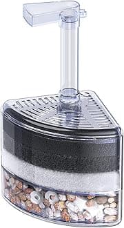 Pawfly Aquarium Corner Sponge Filter Quiet Betta Fry Shrimp and Small Fish Bio Foam Filter with Natural Stones Gravels and Ceramic Rings for Fish Tanks up to 30 Gallons (Air Pump Not Included)