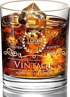 1998 23th Birthday Ideals for Men/Dad/Son, Vintage Unfading 24K Gold Hand Crafted Old Fashioned Whiskey Glasses, Perfect for Home Use - 10 oz Bourbon Scotch, Party Decorations