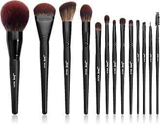 Jessup Makeup Brush Set 13 Pieces Professional Vegan Powder Foundation Contour Blush Highlight Blending Eyeshadow Concealer Spoolie Eyeliner Brush Black T300