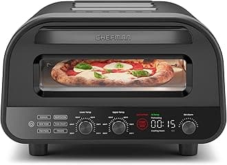 CHEFMAN Indoor Pizza Oven - Makes 12 Inch Pizzas in Minutes, Heats up to 800°F - Countertop Electric Maker with 5 Touchscreen Presets, Pizza Stone and Peel Included - Stainless Black