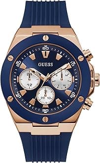 GUESS Men's Stainless Steel Analog Watch with Silicone Strap