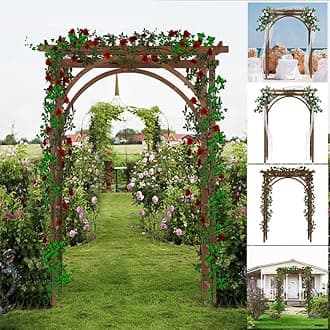Wooden Garden Arch Wood Arc Arbor Trellis Archway, Wedding Arch for Ceremony, Wood Garden Trellis for Ceremony, Outdoor Wooden Pergola for Climbing Plant, Pergola Garden Backyard Lawn (Flat Arch)