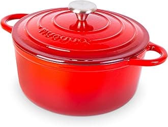 Nuovva Enamelled Cast Iron Dutch Oven Pot with Lid – 5 Quart Casserole Dish – Ceramic Dutch Oven for Bread Baking, Roasting, Braising & Stews – Oven Safe up to 500°F – 24cm Red