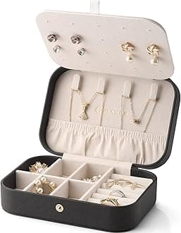 Travel Jewelry Box, Small Jewelry Organizer Case for Earrings Necklace Ring, Double Layer Portable Travel Jewelry Organizer for Women Girls, Vintage Birthday Gift, Black