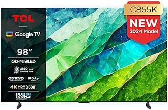 TCL 98C855K 98-inch QLED Mini LED TV, QLED PRO, 4K HDR Premium 3500nits, Smart TV Powered by Google TV (Dolby Vision & Atmos, Onkyo 2.2.2 sound system, 144Hz Motion Clarity Pro)
