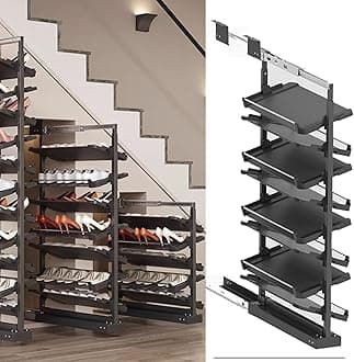Pull-Out Shoe Rack Organizer for Closet Shoe Cabinet,Adjustable Height Retractable Metal Stackable Shoe Rack, Vertical Shelf Organizer for Small Bedroom Closet, Space Saving Storage, Black(50cm,8 Tier