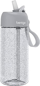 Kids Water Bottle - Leak-Proof, Durable Tritan, BPA-Free 15 oz. Cup for Kids/Toddlers Ages 3+, Bite & Sip Spout, Carrying Handle, & Dishwasher Safe for School (Glitter Edition - Silver)