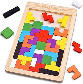 PALSCREW Wooden Russian Blocks Tetris Puzzle for Kids Toddlers Ages 3-8, Educational Toy for Preschoolers Kids, Adults,Brain Teasers Games Toy Tangram Jigsaw Wood Intelligence Puzzle(40 Pcs)