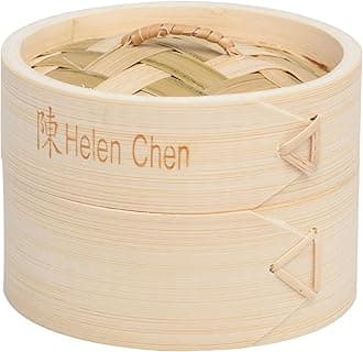 Helen's Asian Kitchen Bamboo Dim Sum Food Steamer With Lid, 4 Inch, 1 Tier Basket For Dumplings, Bao, And Small Bites