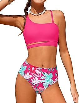 Queenstyle Girls Swimsuits Bikini Set Kids Cutout Bathing Suit Bikini Top Two Piece Girls' Swimwear