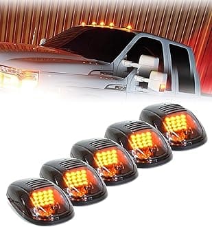 New Version High Intensity 5pcs Amber Yellow LED Cab Roof Top Marker Running Clearance Lights For Ford Truck SUV Pickup 4x4 (Black Smoked Lens Lamps)
