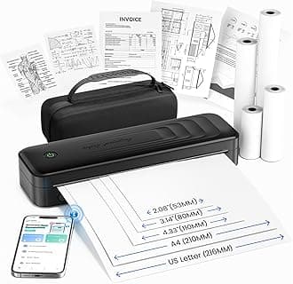 TATTMUSE Portable Printer A4, Bluetooth Thermal Printer Support A4 & 110mm & 80mm & 53mm, Small Mobile Inkless Printer for Phone Laptop Home Use Car Office, with Carry Case and 4 Rolls Thermal Paper