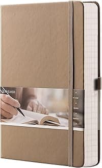 Lined Journaling Notebook - 120gsm Leather Journal with Sticky Notes & 256 Numbered Pages, A5 Hardcover College Ruled Notebook for Work, School, Writing, 5.75”x8.38” - Khaki