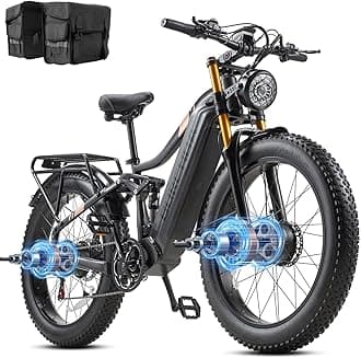 Electric Bike for Adults 3000W Peak AWD Dual Motor Up to 120 Miles Long Range 30MPH Mountain E Bikes 48V 40AH/30AH/20Ah Battery 26" Fat Tire Full Suspension Electric Bicycle, Dual Hydraulic Brakes