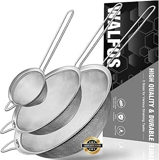 Fine Mesh Strainers Set, Premium Stainless Steel Colanders and Sifters, with Reinforced Frame Sturdy Handle, Perfect for Sift, Strain, Drain Rinse Vegetables, Pastas Tea - 3 Sizes