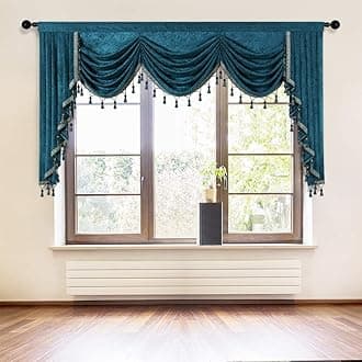 ELKCA Thick Chenille Window Curtains Valance for Living Room Peacock Blue Waterfall Valance for Bedroom,Rod Pocket,1 Panel (Peacock Blue, W98)