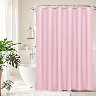 AooHome Solid Pink Shower Curtain, Fabric Weighted Hem Shower Liner with Hooks, Reinforced Metal Grommets, Waterproof, 72x75 inch
