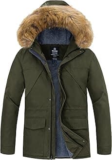 Wantdo Men's Thicken Winter Coat Insulated Warm Parka Padded Puffer Jacket with Attached Hood, Army Green, XL