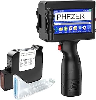 Phezer 1inch/25.4mm Handheld Inkjet Printer for Any Surface P15-1 Model for QRCode Barcode Production Date Time Logo Batch Number Print On Glass Bag Carton Box Wood Cloth Plastic Cable (25 Languages)