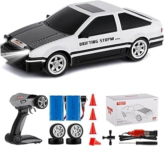 GoolRC RC Drift Car, 1:16 Scale Remote Control Car, 4WD RC Cars, 30KM/H High Speed RC Racing Cars with LED Lights, Drifting Tire and 2 Batteries for Adults (White)
