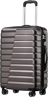 Coolife Luggage Expandable Suitcase Luggage set PC ABS TSA Lock Spinner Carry on 3 Piece Sets, gray, M(24in)