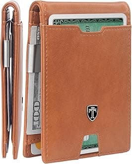 TRAVANDO Mens Slim Wallet with Money Clip AUSTIN RFID Blocking Bifold Credit Card Holder for Men with Gift Box, Cognac Smooth Brown, Money Clip