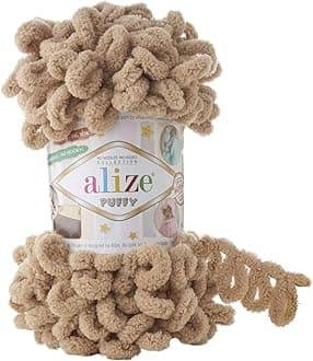 Alize Puffy Knitting Yarn 100 g, Patented Innovation, Loop Knitting without Needles, Colour: 262 Beige