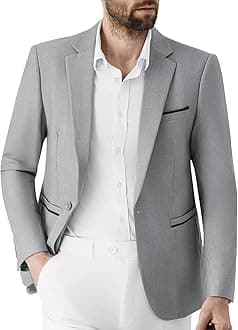 – Mens Blazer 1 Button Casual Slim Fit Blazer Jacket Business Lightweight Suit Jackets Wedding Tuxedo